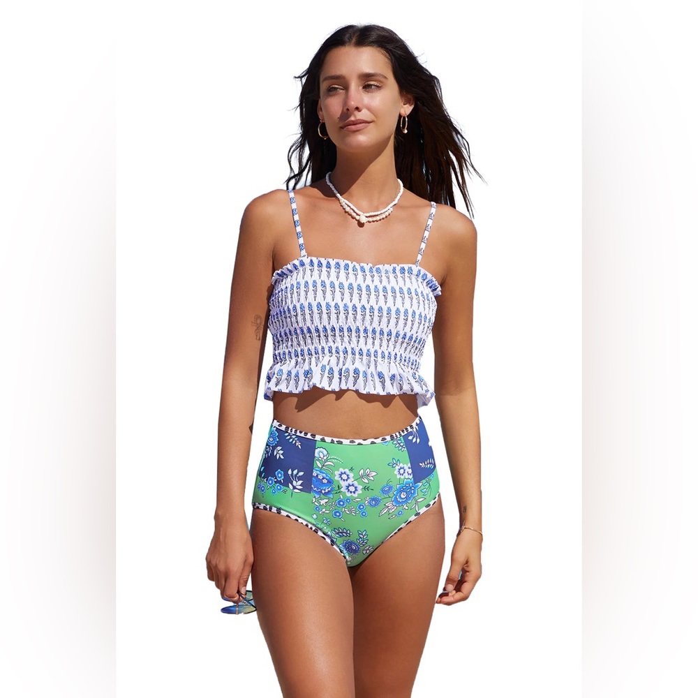 Blue and Green Floral Women's Swim Set